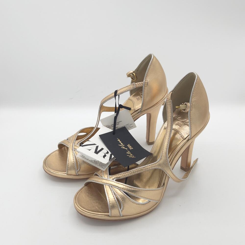 Kate Moss Zara Women's Size 6 Metallic Gold Strappy Heels new with tags